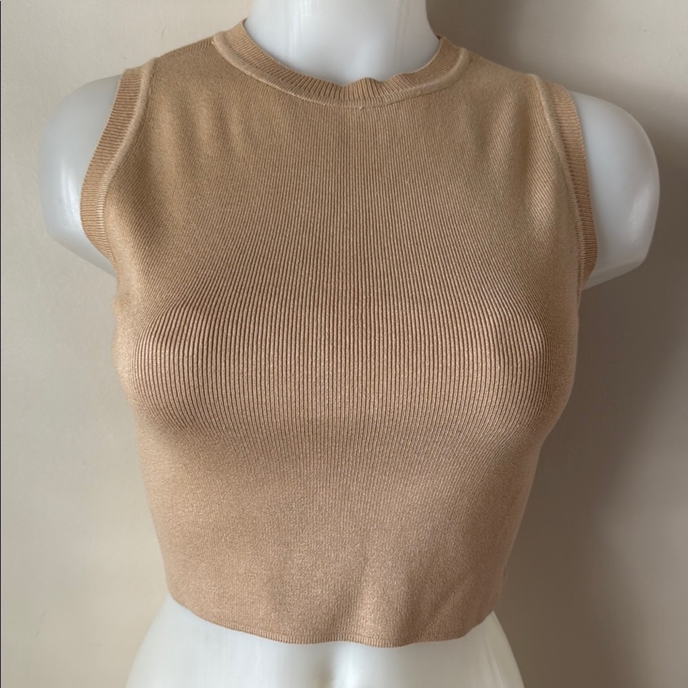 Zara Sleeveless Tan Ribbed Knit Top Medium